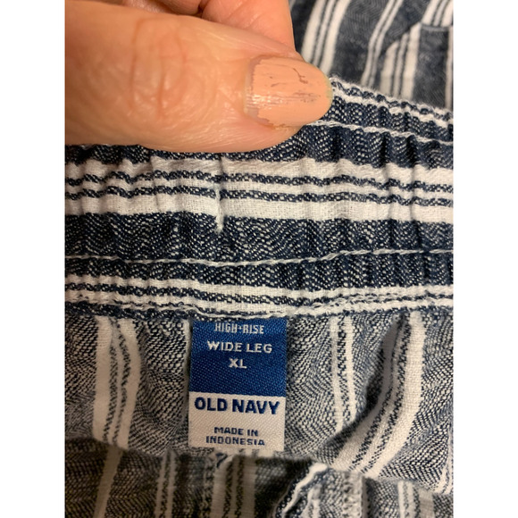 Old Navy Pants Womens Size XL Navy & White Striped Linen Blend Beach Coastal - Picture 4 of 9
